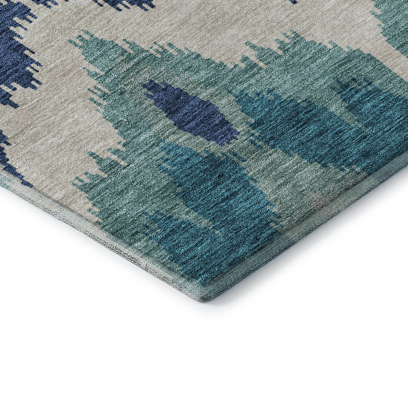 Premium Machine Washable Prisco Teal Rug, Rectangle 1'8" x 2'6"