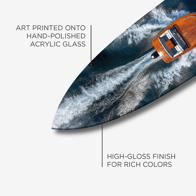 Oliver Gal Sea Away Surfboard Nautical - Die-Cut Acrylic Glass Wall Art Sculpture