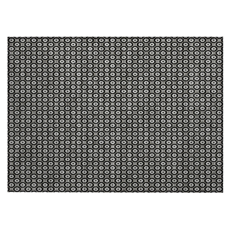 Machine Washable Indoor/Outdoor Christain ACN1429 Black Rug