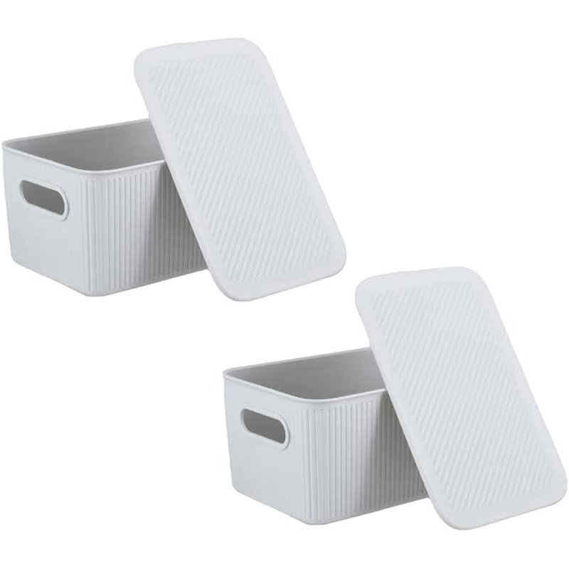 Panier en plastique nervuré, Blanc cassé, 2, H 5 po x l 7 po x P 10,5 po