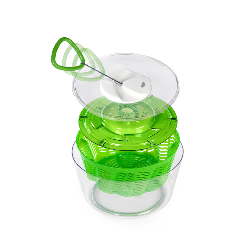 Large Green Plastic Salad Spinner with Ergonomic Handle