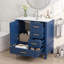 Meuble-lavabo autoportant moderne 30 po en bleu avec lavabo intégré en céramique, cadre en bois massif, porte à fermeture douce et 3 tiroirs-133679502