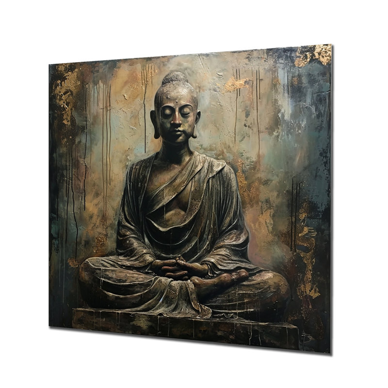 Bouddha rétro, art bleu argenté, Métal métal, H 16 po x l 16 po x P 1 po