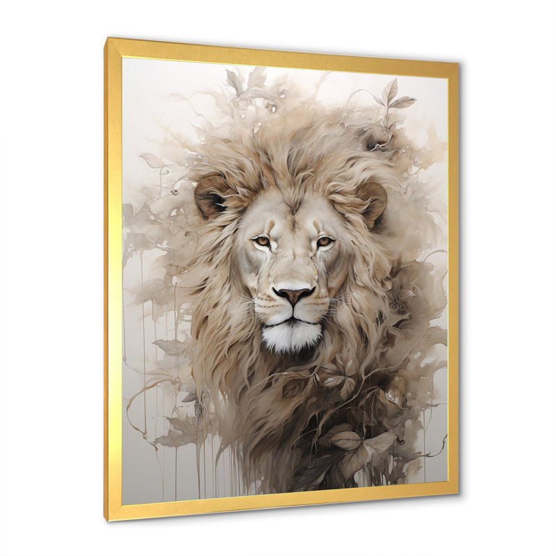 «Powerful Lion S Stare Portrait III», reproduction sur toile, Cadre doré simple, H 44 po x l 34 po x P 1,5 po