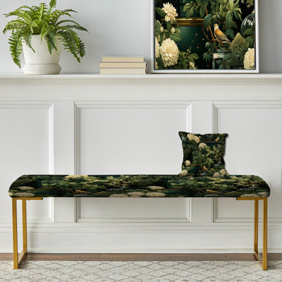 Botanical Upholstered Gold Bench