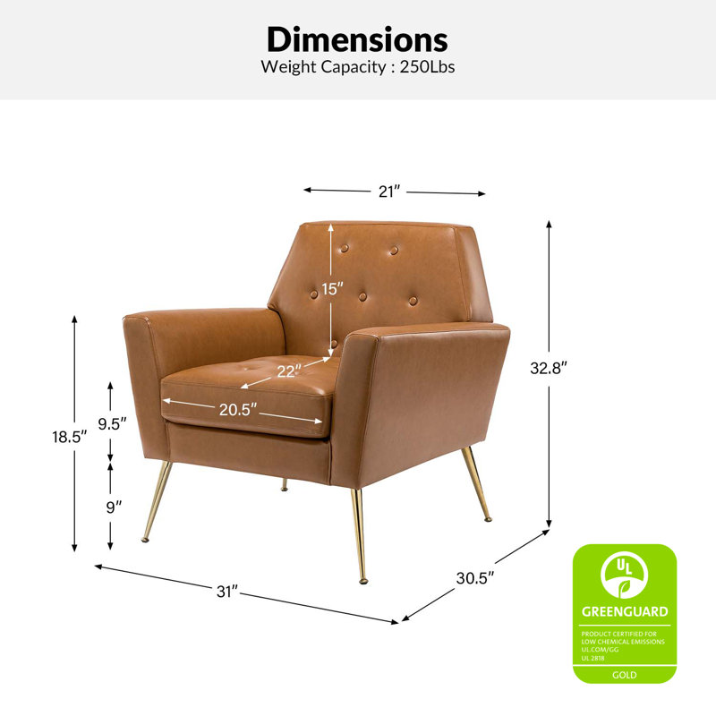 Johan Armchair With Tufted Back, Camel Faux Leather