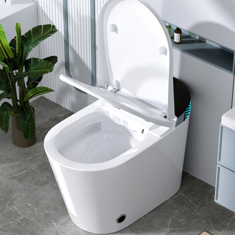 Smart Toilet With Foot - Kick Flushing, Less Than 1.28 Gallons Per Flush, Chair Height Design, Energy Saving Water Use, Power Outage Easy Installation Modern Operation, Auto Open/Close Lid, Dryer,