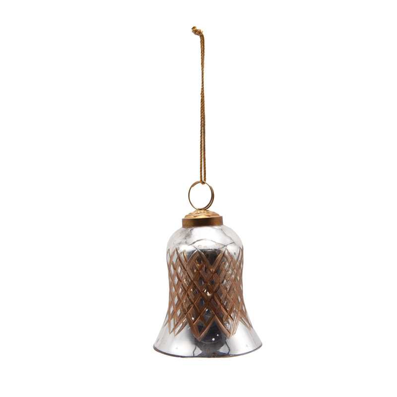 Ornement en forme de cloche en verre au mercure taillé à la main avec motif de losanges