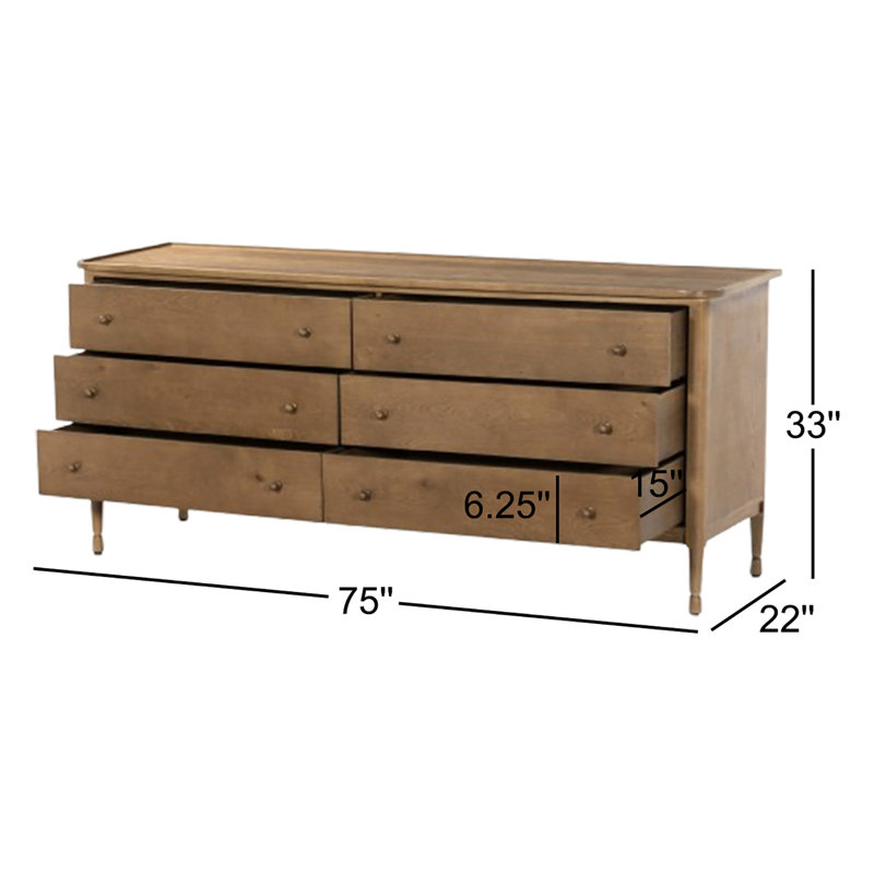 Franny 6 Drawer Dresser-Saddle Brown Veneer, Saddle Brown Veneer