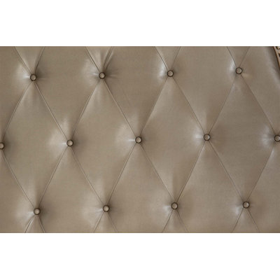 Élégant lit de style oriental traditionnel en placage de bois avec tête de lit capitonnée en similicuir et sculptures complexes (matelas non inclus)