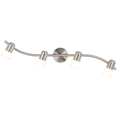 Rail d'éclairage sur rail, barre d'éclairage en forme de S 4 lumières avec verre, barre de lumière de cuisine moderne nickel brossé
