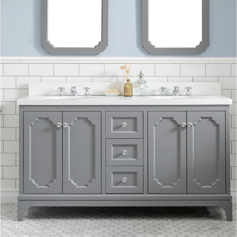 Ahanu 60'' Double Bathroom Vanity with Engineered Marble Top, Cashmere Gray
