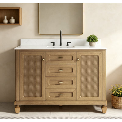 48" Free Standing Single Bathroom Vanity with Engineered Marble Top, Ceramic Sink, Backsplash
