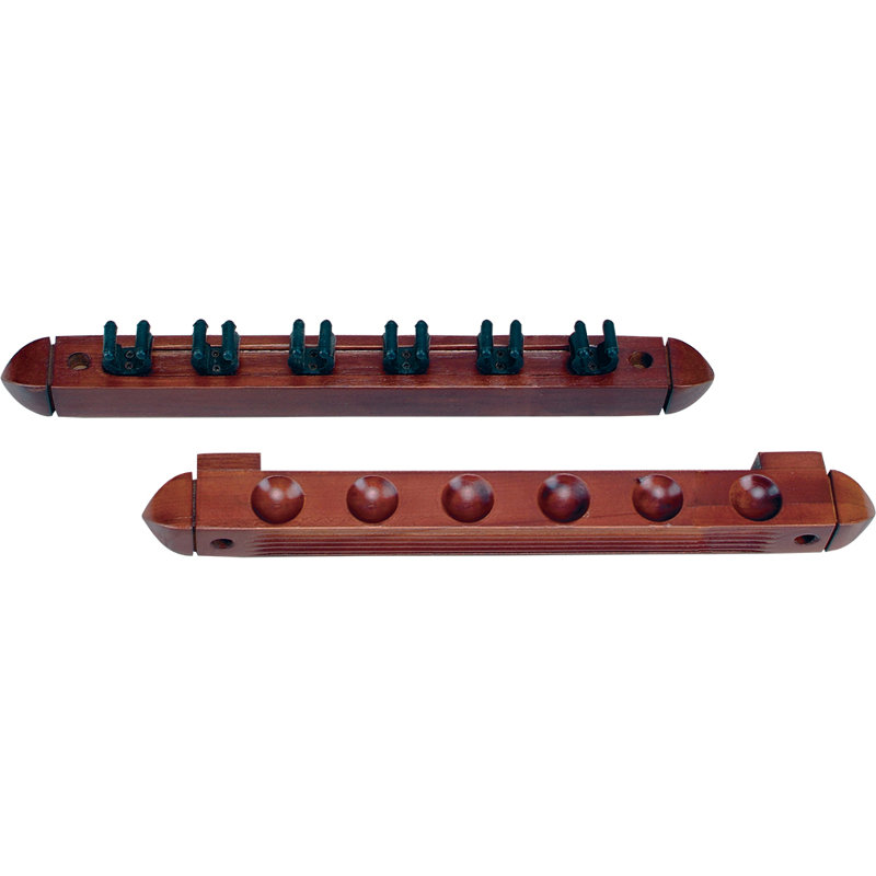 Standard 6 Pool Cue Wall Rack with Clips, Chocolate