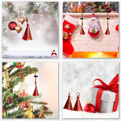 Red Christmas Ornaments Set – Vintage Christmas Decor For Tree – Red Christmas Bells – Christmas Tree Ornaments For Holiday Season – Rustic Bells Hang