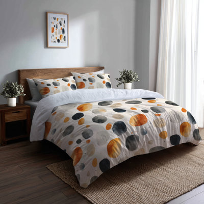 Modern Bedding Set Of 3 - Black Minimalist Stone Forms Duvet Cover And Throw Pillow Set