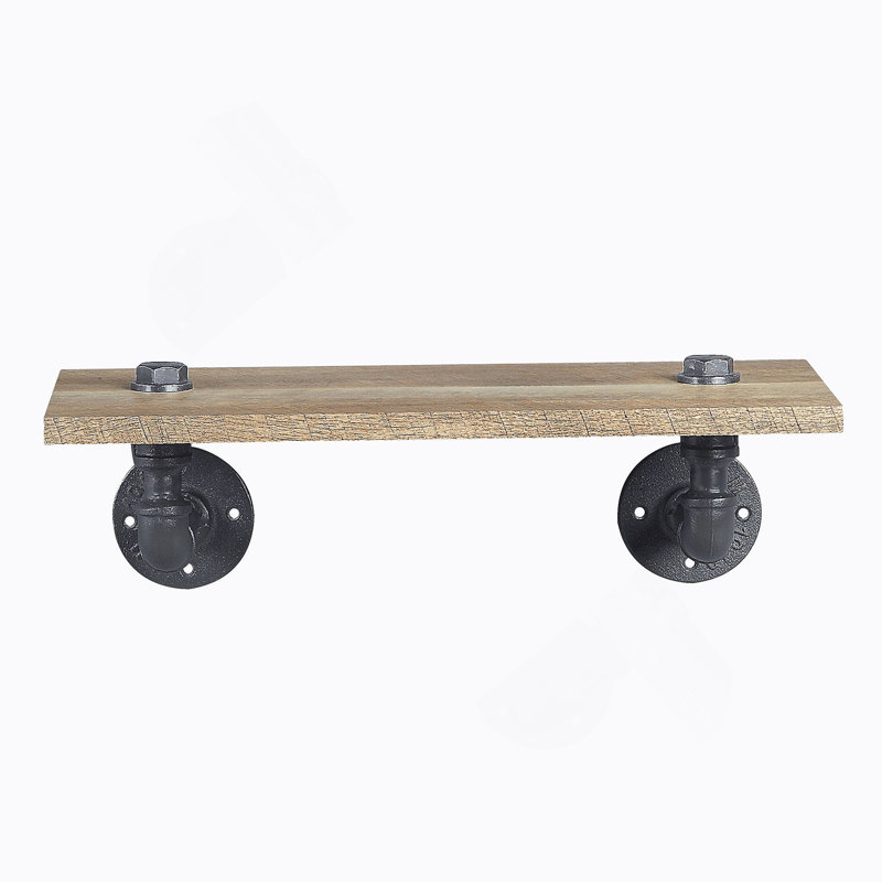 Brantley Oak & Sandy Black Finish Wall Rack, Industrial Style With Metal Frame And Durable MDF Shelves For Modern Decor.