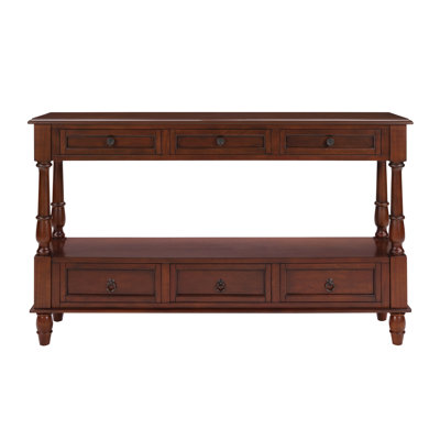 Vintage 54" Solid Wood Console Table With 6 Drawers And Shelf
