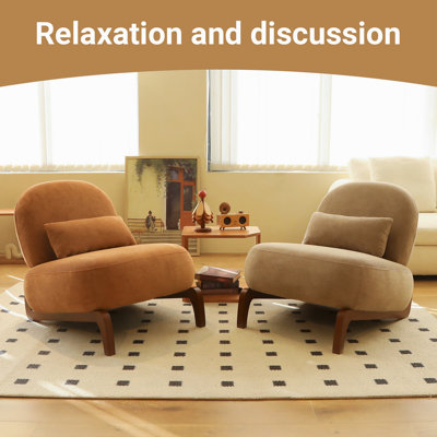 Mignon fauteuil d'appoint avec pieds en bois massif, fauteuil de salon avec coussin en tissu doux, fauteuil de chambre confortable, fauteuil de lecture confortable pour appartement, salle d'attente, balcon, ensemble de 2 (brun clair)