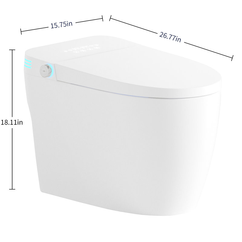 One - Piece Bidet Toilet Seat Smart Toilet, Auto Flush And Open/Close, Adjustable Temp Heated Seat, Warm Water Dry, Remote Control Side Know, Sensor For Cover Operation, Female Wash Rear Modes,