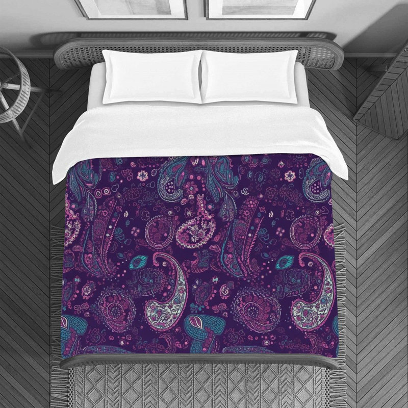 Machine Printed Duvet Cover, Blue/Purple Paisley, Queen Duvet Cover