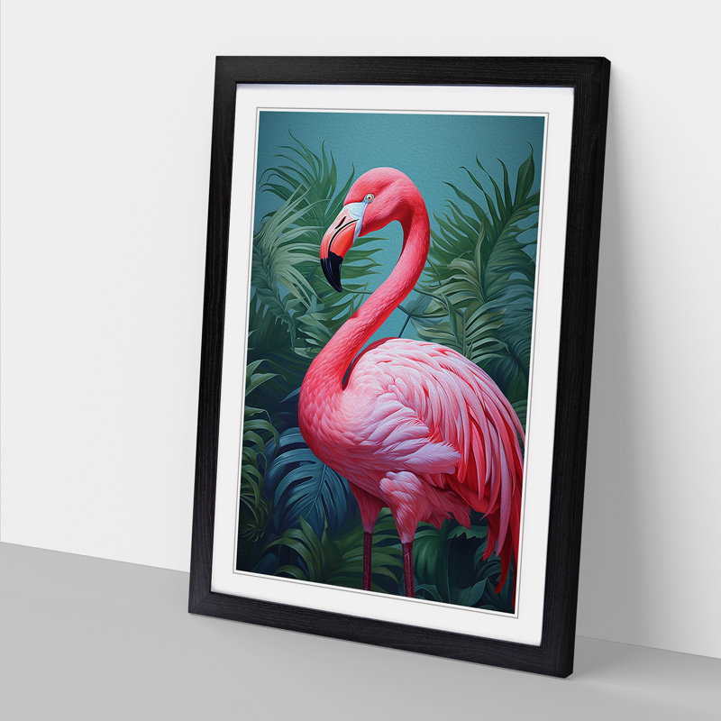 Flamingo Modern - Single Picture Frame Print on Wood, Black, 46cm H x 34cm W x 2cm D