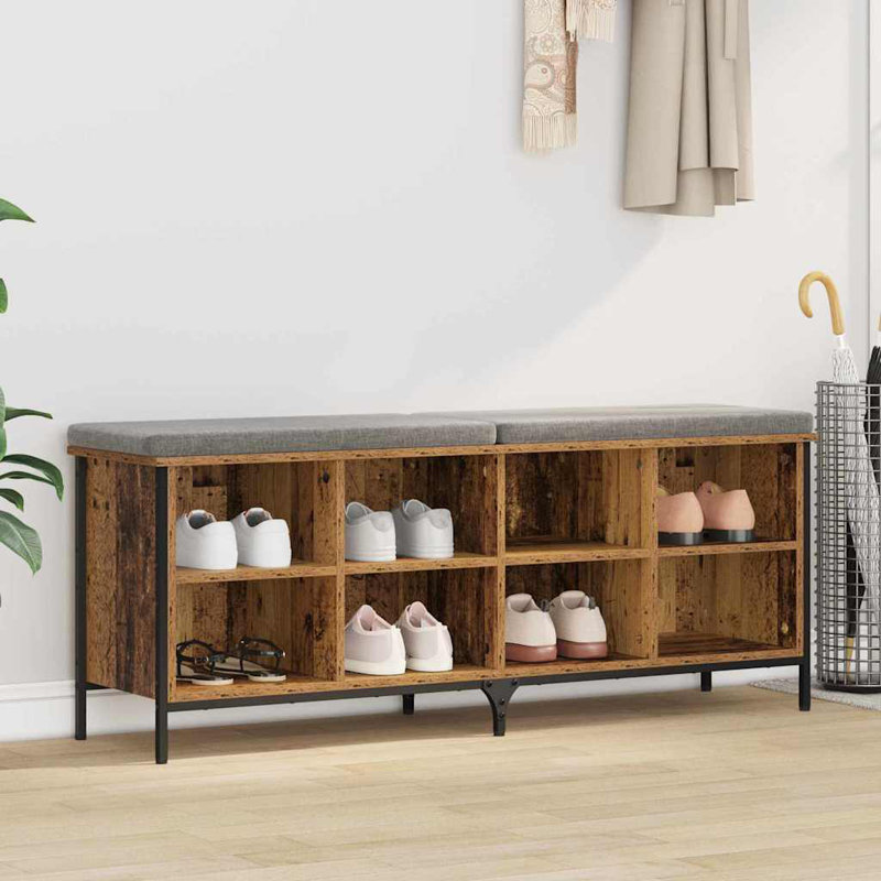 8 Pair Shoe Storage Bench, Old Wood