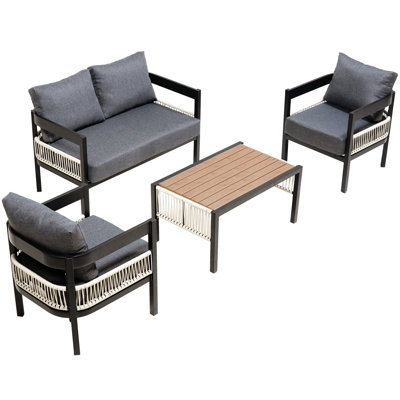 Ustyle Outdoor Iron With Table. Waterproof, Rust-. Wear- Pe . Frame. For Courtyard, Terrace, Outdoor. Easy To Assemble. Grey Choice Water-, Rust. Fine Robust Construction. Assembly.