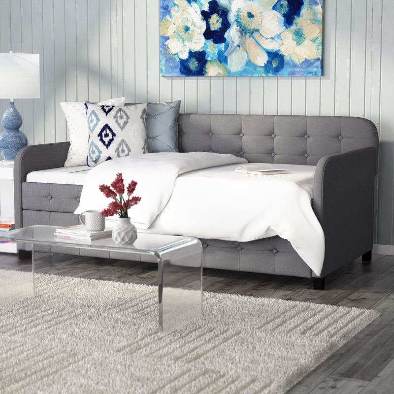 Seraphine Upholstered Daybed, Smoke Linen