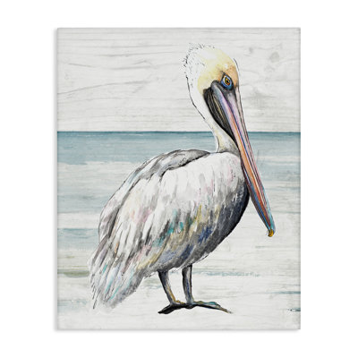 «Rustic Pelican Bird Beach», art mural sur toile par Patricia Pinto