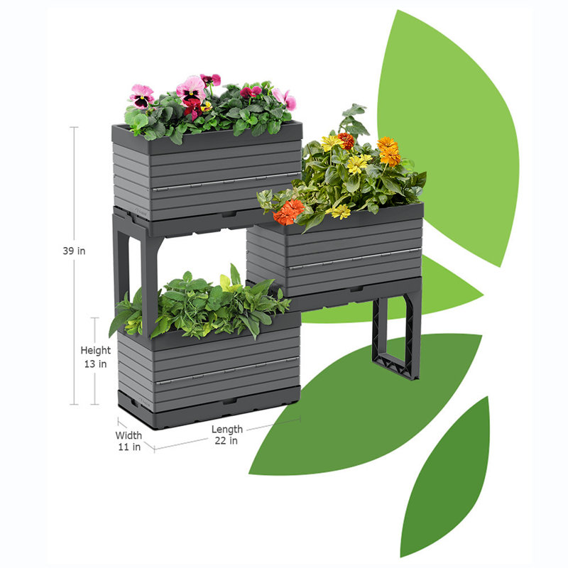 Gray Polypropylene Modular Raised Garden Planter Set