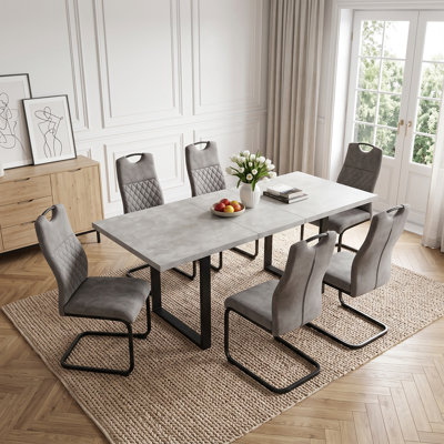 Kayla Modern Dining Table Set with Extendable Wooden Table and Upholstered Dining Chairs for Kitchen and Dining Room (Set of 6)