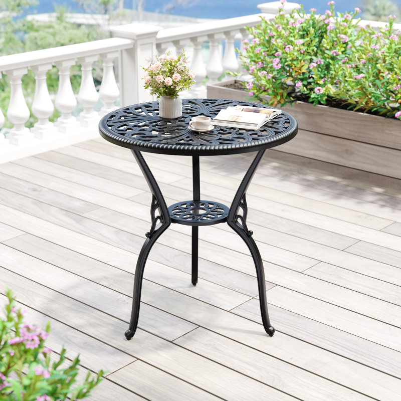 Patio 23''Cast Aluminum Side Table with Umbrella Hole,Outdoor Small Coffee Tables,Anti-Rust Bistro Table,Round End Table,Outdoor Furniture