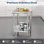 Table de préparation de cuisine 24 po x 24 po en acier inoxydable argenté avec crochets et tablette réglable
