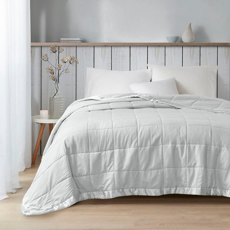 Oversized Down Alternative Blanket with Satin Trim Grey Queen