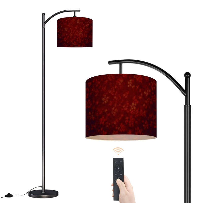 Lampe sur pied à arc en tissu texturé avec lumières à DEL et abat-jour réglables