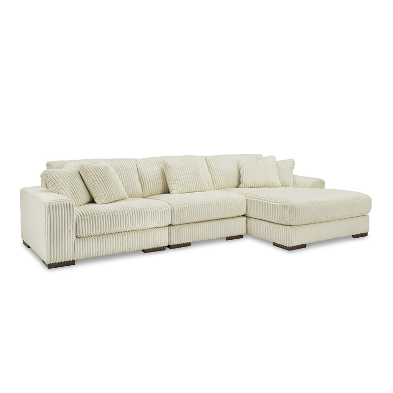 Lindyn 3 - Piece Upholstered Sectional, Cream Polyester, Right Hand Facing
