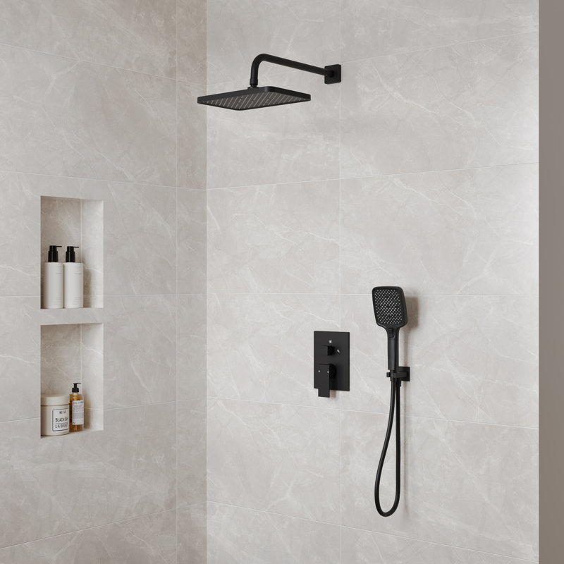 Pressure-Balanced Rainfall Shower System, High-Pressure Rain Shower Head with 3-Settings Handheld Spray