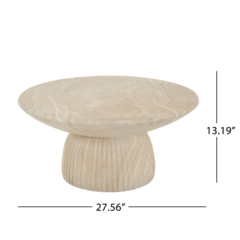 Fluted Modern Wabi Sabi Round Cocktail Table, Blanc cassé