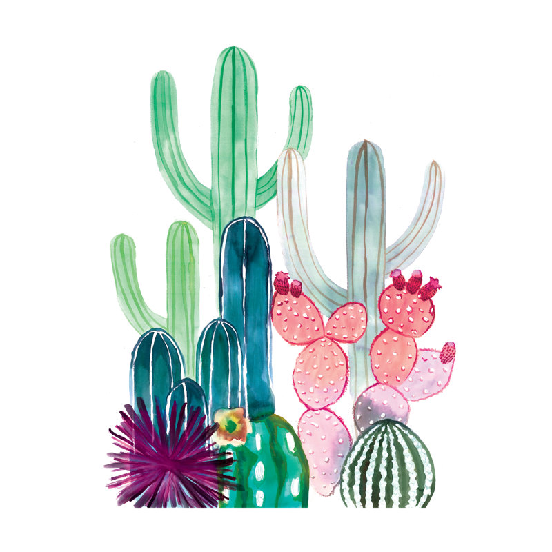 Multi Colour Cacti - Painting Print, 122cm H x 81cm W, Wrapped Canvas