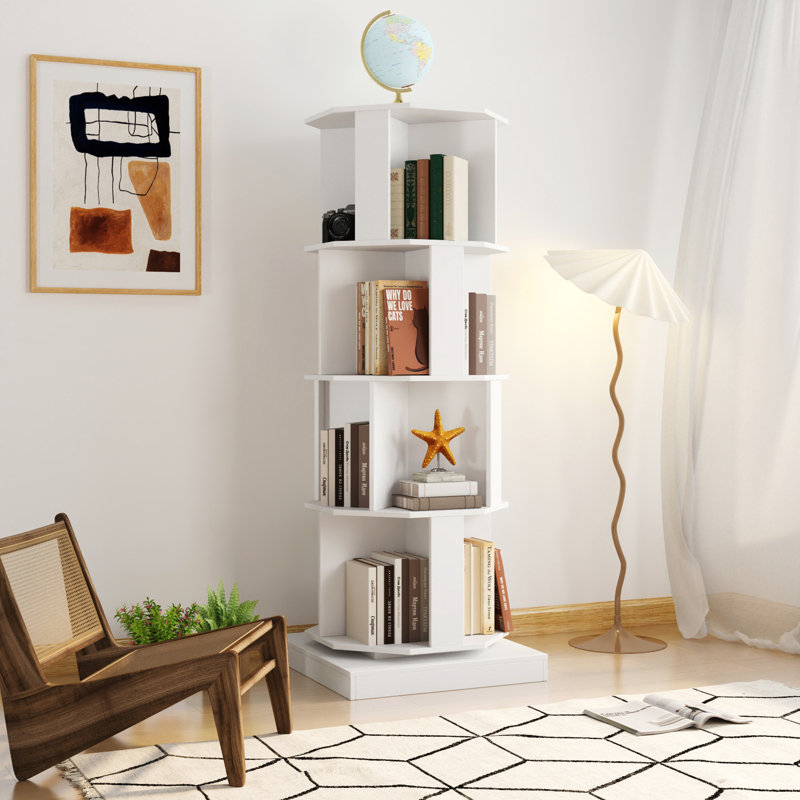 4 Tier Rotating Bookshelf, 360° Revolving Bookcase Rotating Stackable Shelves Floor-Standing Storage Display Rack Used In Bedrooms Living Rooms Study Office