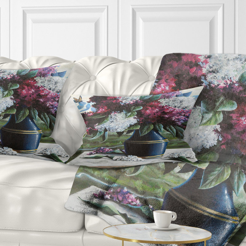 Lilas en bleu - Coussin décoratif imprimé floral