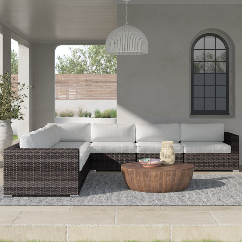 Foxtrot Fully Assembled 122'' Wide Outdoor Wicker Patio Sectional with Cushions, Canvas Canvas Sunbrella® Canvas