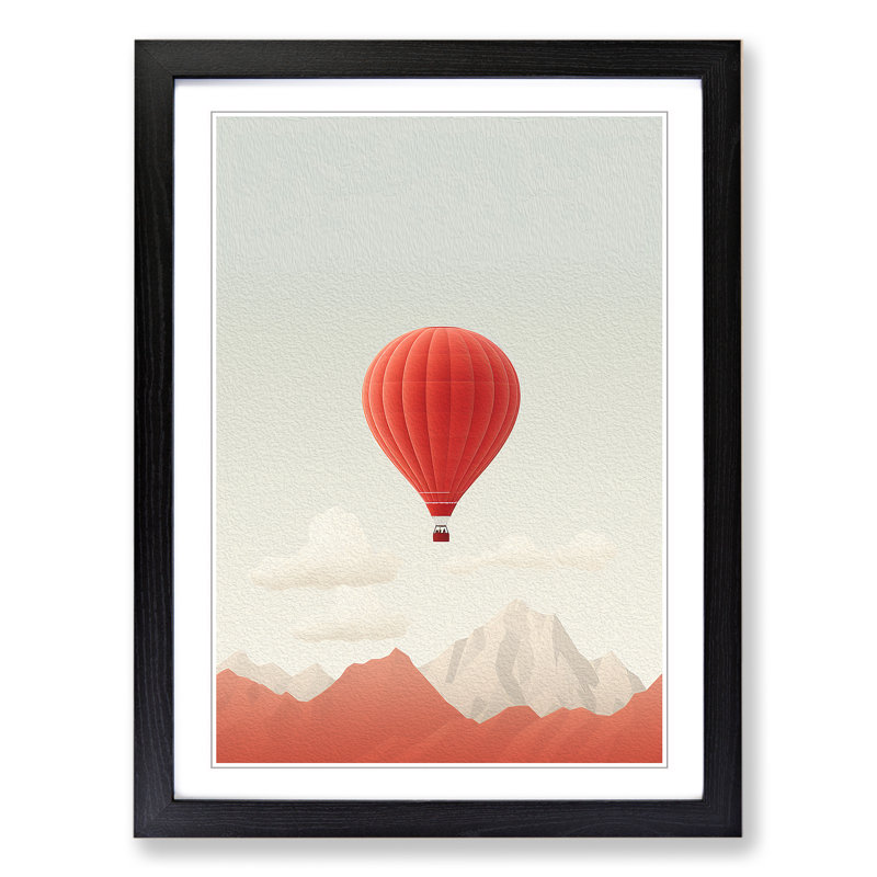 Hot Air Balloon Minimalism - Framed Print, Black , 46cm H x 34cm W x 2cm D