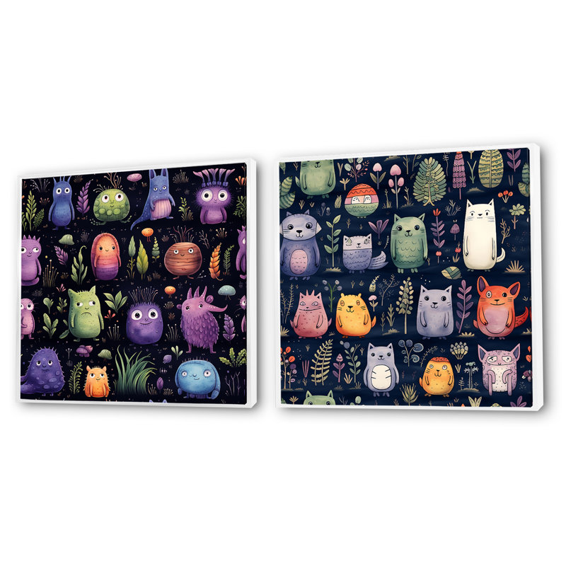 Mignon motif de monstres pour chambre à coucher pour enfants - ensemble de collage carré fantaisie et science-fiction