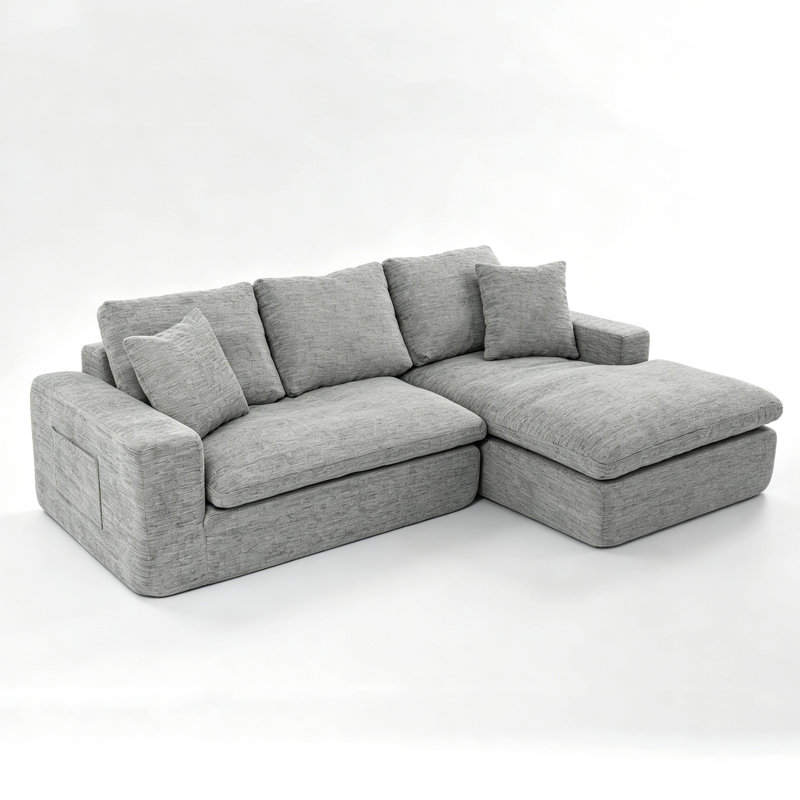 Canapé d'angle moderne gris foncé de 234 cm avec méridienne, Gris chenille, Orienté à droite