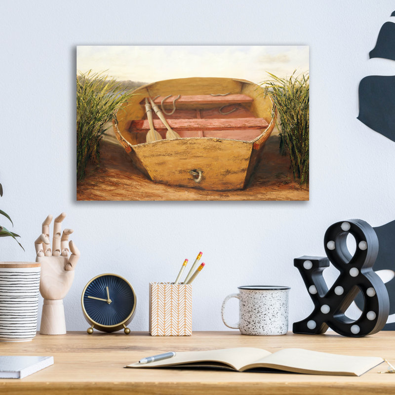 Art mural en verre acrylique, «Beached Dinghy» par Karl Soderlund, Breakwater Bay, 24 po x 16 po