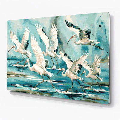 Birds White Ibis Beige Metal Wall Art