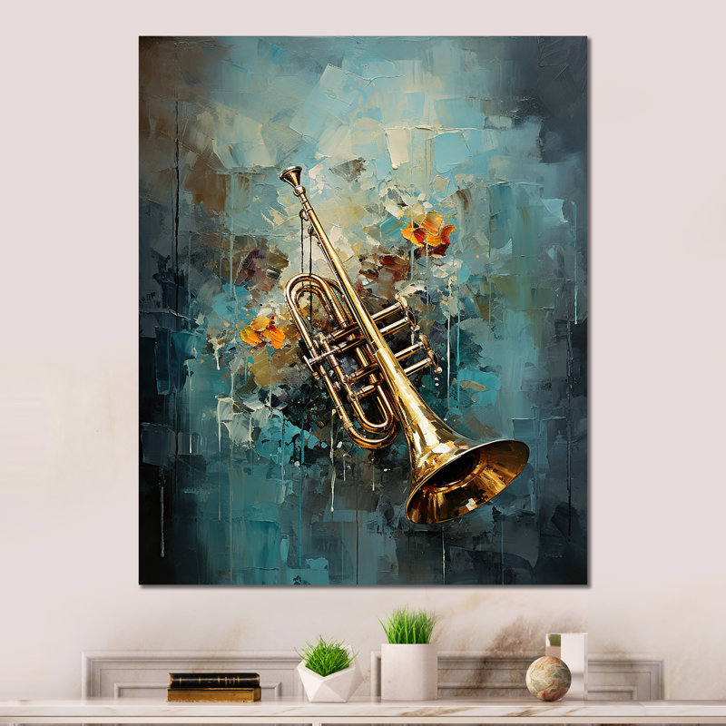 «Trombone Tribute Jazzed Jade I» sur métal, H 32 po x l 16 po x P 1 po