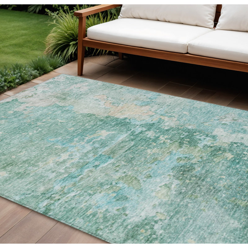 Tapis intérieur lavable abstrait 10 'X 14' Emerald